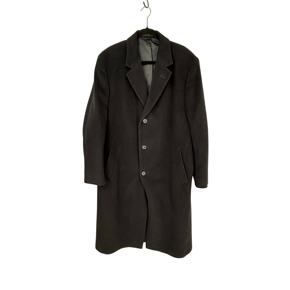 Ralph Lauren 44R Black Lambswool Cashmere Overcoat Topcoat Long Wool Coat